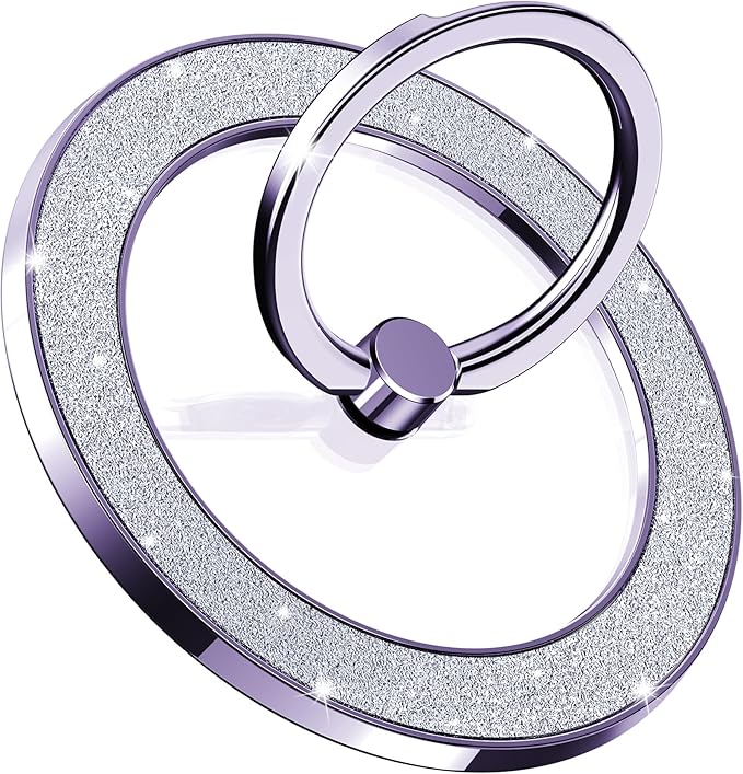 Magnetic Phone Ring Holder for MagSafe Cell Phone Grip Stand Finger Ring Stand Compatible with iPhone 17 16 15 14 13 12 Pro Max MagSafe Accessories Android. (Glitter Purple)