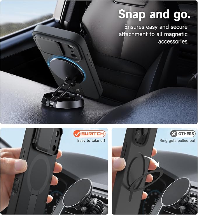 SURITCH for iPhone 17 Pro Case with Camera Control Cover, Camera Cover and Adjustable Kickstand, Compatible with MagSafe, Shockproof Bumper Protective Cases 6.3 Inch, Black