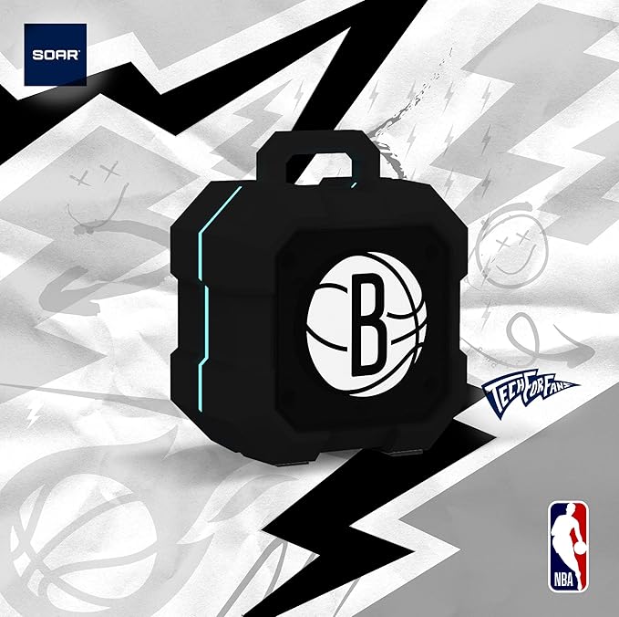 SOAR NBA Shockbox LED Wireless Bluetooth Speaker - Water Resistant IPX4, 5.0 Bluetooth with Over 5 Hours of Play Time - Small Portable Speaker - Officially Licensed NBA, Perfect Home & Outdoor Speaker