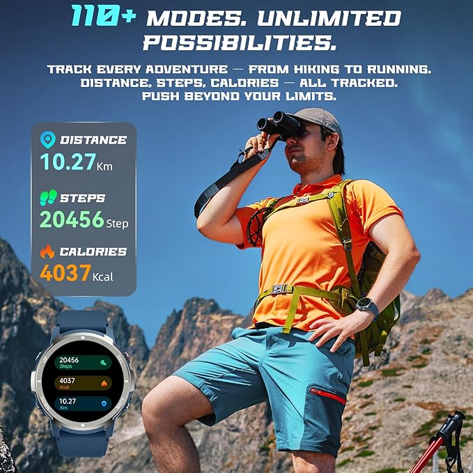 Smart Watch for Men- Bluetooth Call, IP68 Fitness Watch, 24/7 Sleep Monitor, Fitness Step Tracker Watch with 110 Sports Mode, Smartwatch for Android iOS (Casual, Blue, 1.39)