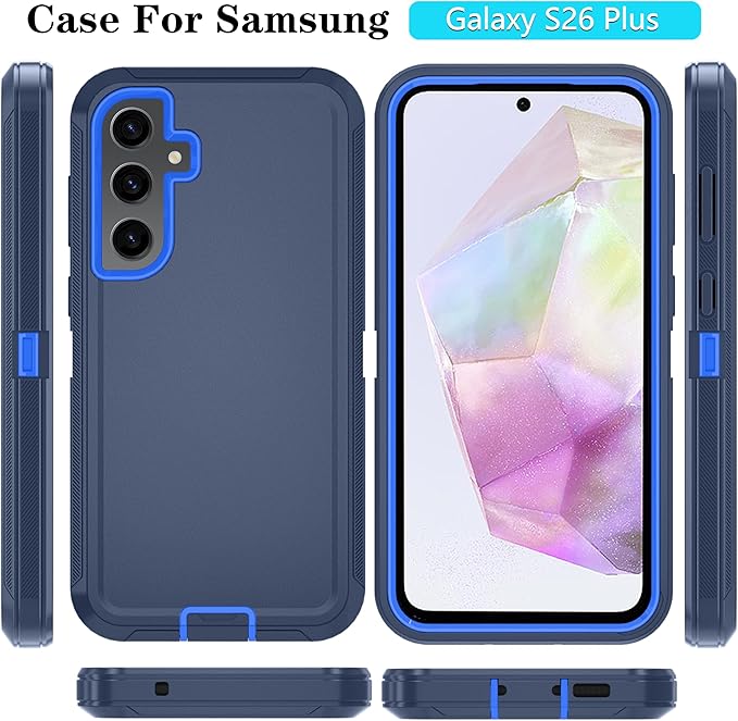 ONOLA Compatible with Samsung Galaxy S26+ / S26 Plus Case with HD Screen Protector [Not fit S26 / S26 Ultra], 3 in 1 Heavy Duty Phone Case for Galaxy S26 Plus 6.7",DarkBlue