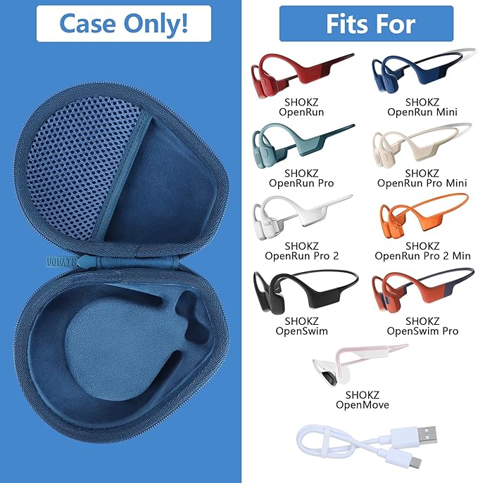 Hard Case Replacement for SHOKZ OpenRun Pro 2 / Pro 2 Mini/OpenMove/OpenRun/OpenSwim Open-Ear Bone Conduction Sport Headphones (Dark Blue Case)