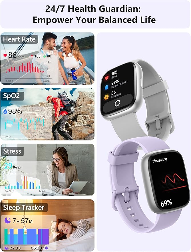 Smart Watch for Women Men Android & iPhone [2 Bands, 44mm case], Alexa Built-in, 1.83'' Smartwatch Make/Answer Call, HR SpO2 Sleep Stress Monitor Fitness Tracker, IP68 Waterproof Step Counter Watch