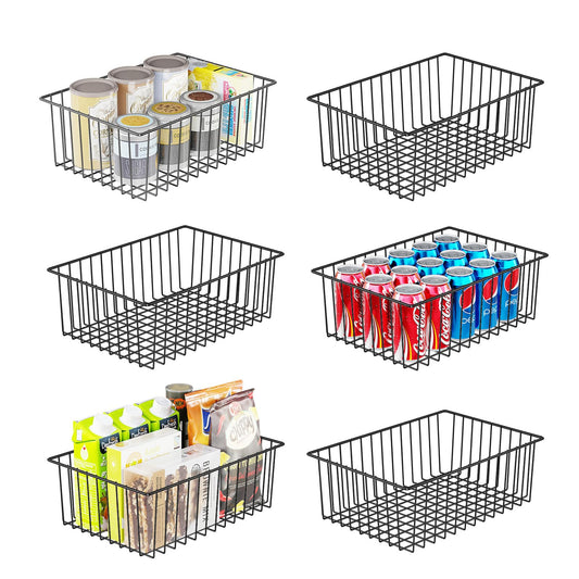 Simple Trending 6 Pack Large Metal Wire Baskets for Storage, Black