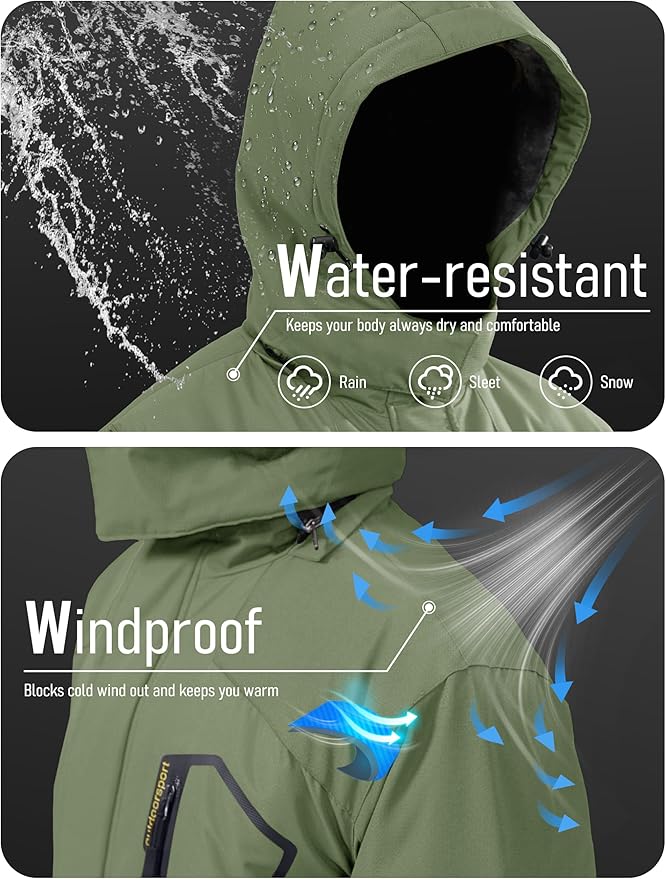 MAGCOMSEN Men's Winter Coats Water Resistant Ski Snow Jacket Warm Fleece Jacket Parka Raincoats With Hood Multi-Pockets