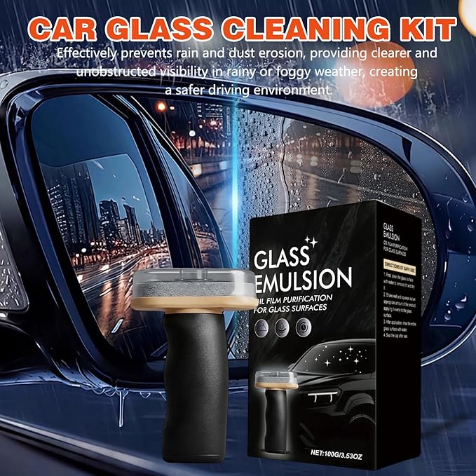 2Pcs Handheld Glass Oil-Film Remover, Upgrade Emulsion Cleaner Glass Cleaning Board, Automotive Glass Cleaner Oil Film Cleaning Brush for Car Windshields(Emulsion+Brush Board)