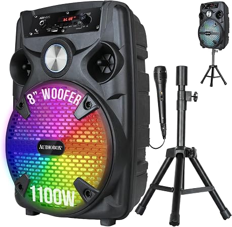 Audiobox Bluetooth Party Speaker with Stand & Wired Microphone, 8" Woofer