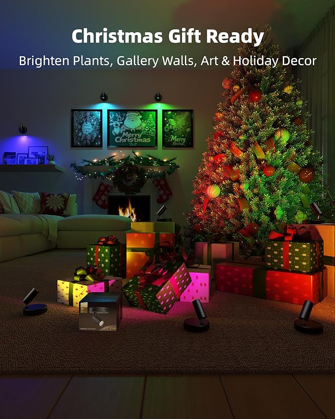 EZVALO RGB Spotlights Indoor with Remote, 5500mAh Rechargeable Picture Lights, DIY Mode & 83 Color Changing Uplighting, Wireless Mini Accent Lighting for Christmas Gift.(2Pack-Black)