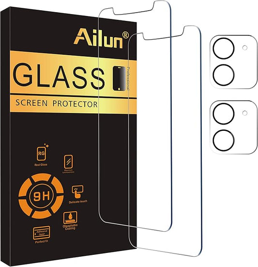 Ailun 2 Pack Screen Protector Compatible for iPhone 12 [6.1 inch] + 2 Pack Camera Lens Protector,Tempered Glass Film,[9H Hardness] - HD