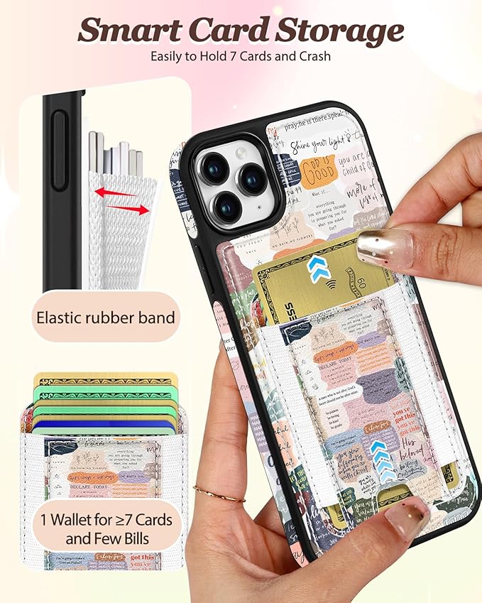 Shorogyt for iPhone 11 Pro Case Wallet - Fits 5 Cards, Compatible with Magsafe Detachable Magnetic Credit Card Holder Leather Cardholder Cute Phone Cover Women Girls for Apple 11Pro, Collage