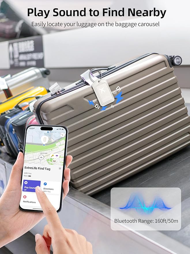 Luggage Tags, Works with Apple Find My, Leather Luggage Tag for Suitcases, Travel Tags, Bag Tag, Suitcase Tag with Privacy Flap, Anti-Lost Smart Luggage Tracker, Travel Essentials, White