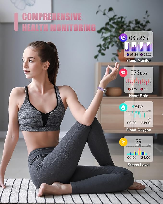 RLQA Fitness Tracker, Smart Watch for Women Men with 24/7 Heart Rate/Blood Pressure/Blood Oxygen Monitor,Sleep Tracker,Step & Calorie Counter, IP68 Waterproof Fitness Watches for Android&iPhone