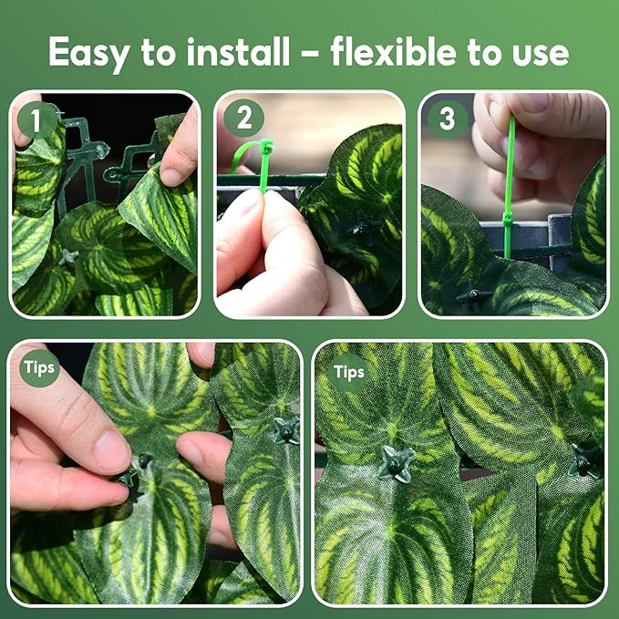 Artificial Ivy Privacy Fence Screen, 120x60 inch Artificial Hedge Grass Wall, Faux Ivy Fence Privacy Screen, Decoration for Patio, Balcony, Garden, Color Printing Watermelon Leaves