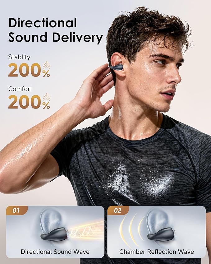 King Lucky Clip-On Earbuds,Comfort Air Cushion Open Ear Earbuds Wireless Bluetooth 5.4 Multipoint, Open Ear Headphones with Mic,Anti-Mistouch,45H Playtime,IP56 Waterproof for Sports,Small Ears&Sleep