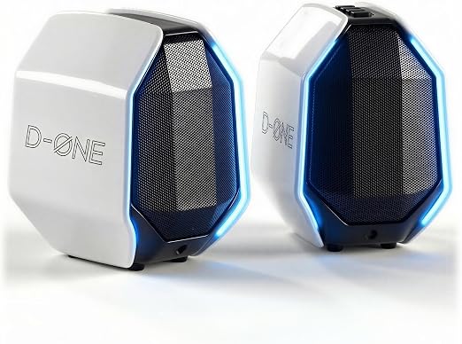 Computer Speakers for Desktop PC, Gaming PC Speakers for Desktop – USB-C, Bluetooth 5.3, 3.5mm AUX, AC Powered External Audio with Rich Stereo bass, Laptop/Mac, RGB Lights, White, 30W