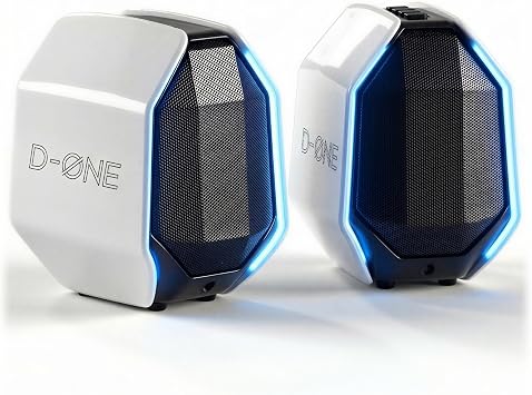 Computer Speakers for Desktop PC, Gaming PC Speakers for Desktop – USB-C, Bluetooth 5.3, 3.5mm AUX, AC Powered External Audio with Rich Stereo bass, Laptop/Mac, RGB Lights, White, 30W