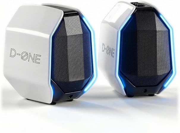 Computer Speakers for Desktop PC, Gaming PC Speakers for Desktop – USB-C, Bluetooth 5.3, 3.5mm AUX, AC Powered External Audio with Rich Stereo bass, Laptop/Mac, RGB Lights, White, 30W