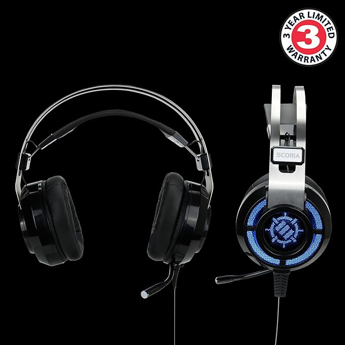 ENHANCE Scoria USB Gaming Headset with Noise Cancelling Mic, 7.1 Surround Sound, Bass Vibration, LED Lighting & In-Line Controls - Gaming Headphones for PC, Laptop, PS5, PS4 - TeamSpeak Certified