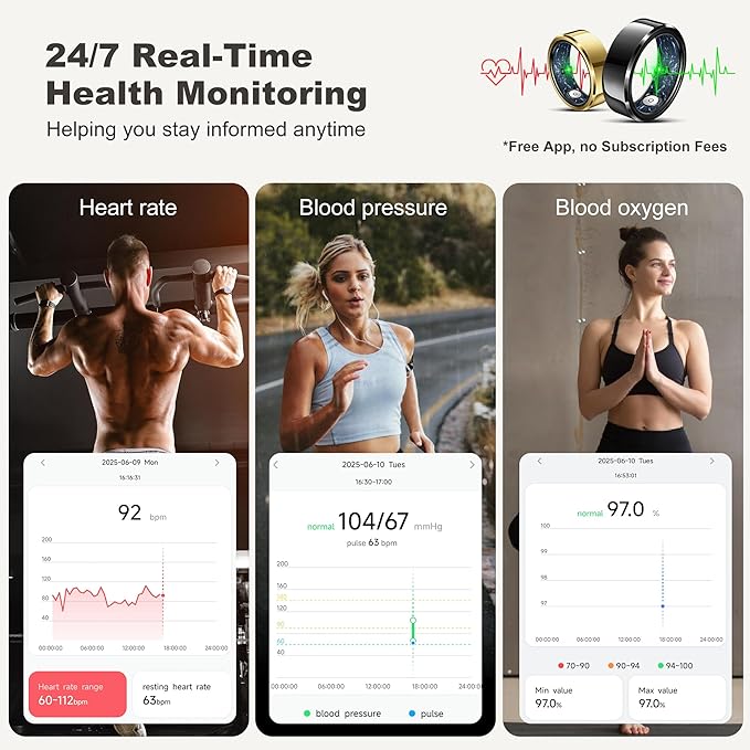 Smart Ring for Women Men, Fashion Minimalist Fitness Ring & Sleep Tracker Ring with Heart Rate, Blood Pressure,5ATM Waterproof Health Ring, No Subscription, Gifts for Women Men Gift (Black,9)