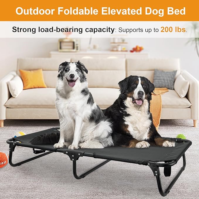 Foldable Elevated Dog Cot, No Assembly Need, Waterproof Folding Raised Dog Bed, Outdoor Dogs Cot Cooling Pet Hammock Bed with Breathable Mesh for Small Medium Size Dogs, Chew-Proof, Black