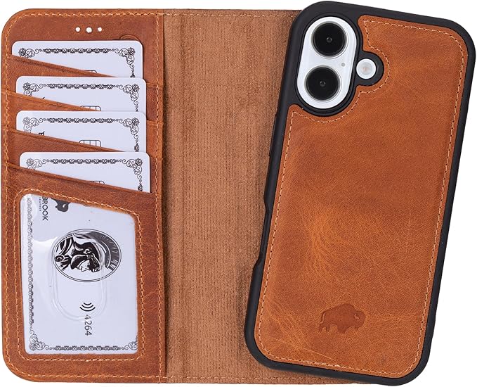 BLACKBROOK Leather Wallet Case for iPhone 16 Plus, Carter Premium Leather Magnetic 2-in-1 Wallet Set, Ready for MagSafe, RFID Protection, 4 Card Slots & ID Pocket, Compatible with iPhone 16 Plus