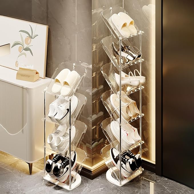 YYW Narrow Shoe Rack Vertical Shoes Rack for Entryway Corner Shoe Storage Organizer for Small Spaces Transparently Tall Slim Shoe Shelf for Front Door Entrance Living Room White 6 Layers
