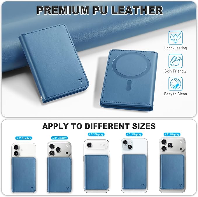 TUCCH for Magsafe Phone Wallet, RFID Blocking [6 Card Slots] [Clear ID Window] PU Leather Folio Women Men Magnetic Card Wallet for iPhone 17 16 15 14 13 12/Pro/Pro Max/Plus/Air, Light Blue