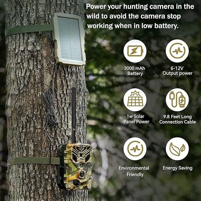 Trail Camera Solar Panel, SUNTEKCAM Solar Battery Charger Kit 12V/1A 6V/2A with Build-in 3000mAH Rechargeable Lithium Battery IP66 Waterproof Hunting Accessory
