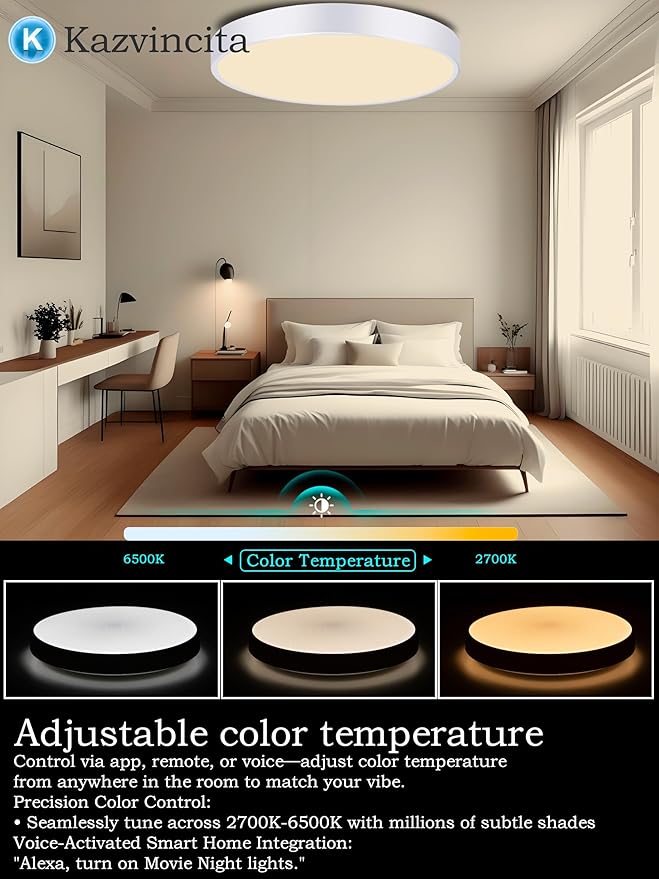 WF-Version LED Ceiling Light with Speaker 40W 13Inch Control via app/Voice/Remote Adjustable Brightness & Color Temperature Ceiling Lamp RGB Ambient Lighting for Bedroom Kids Room and More