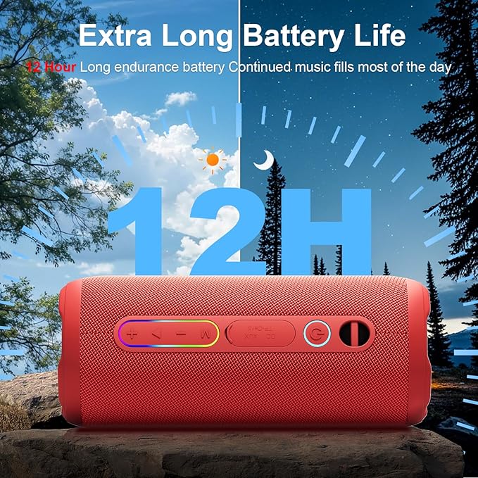 Bluetooth Speaker IPX7 Waterproof, Beach Speaker Waterproof Sandproof with 24W Loud Stereo Sound and Bluetooth 5.3, Enhanced Bass, TWS Pairing, 12 Hours of Playtime for Home/Outdoor (Red)