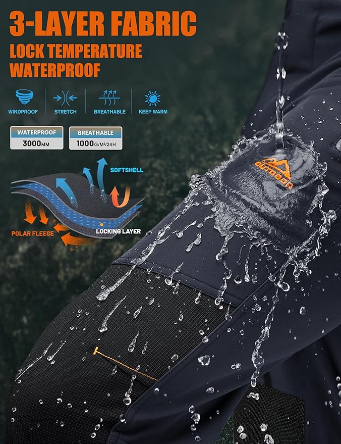 TACVASEN Men's Snow Ski Pants Fleece Lined Winter Pants for Men Water Resistant Thermal Snowboard Hiking Hunting Work