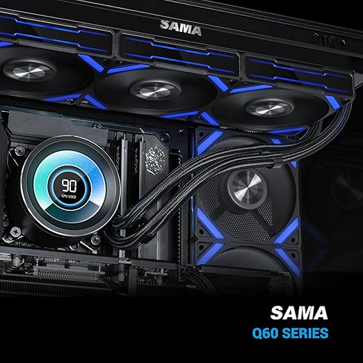 SAMA Q60 360mm AIO Liquid CPU Cooler, 2.8" LCD Display, Quiet FDB PWM Fans, High-Performance Pump, Intel LGA 1700/1851/1200/115X/2011/1366 & AMD AM5/AM4 Compatible ??Black