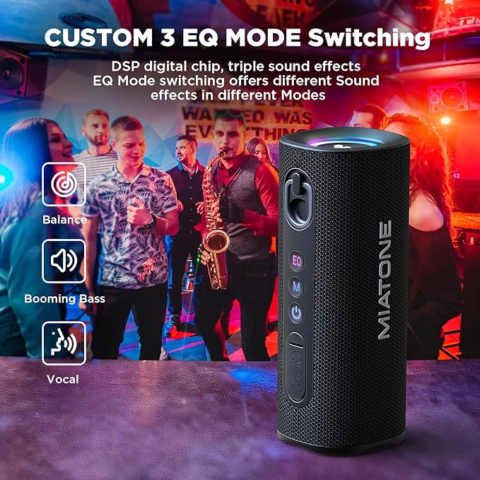 MIATONE Bluetooth Speaker 40W BT 6.0 Outdoor Portable Bluetooth Speakers with 3 EQ,Deep Bass,24H Playtime TWS,IPX7 Waterproof Shower Speakers Bluetooth Wireless Portable Speaker for Party/Beach-Black