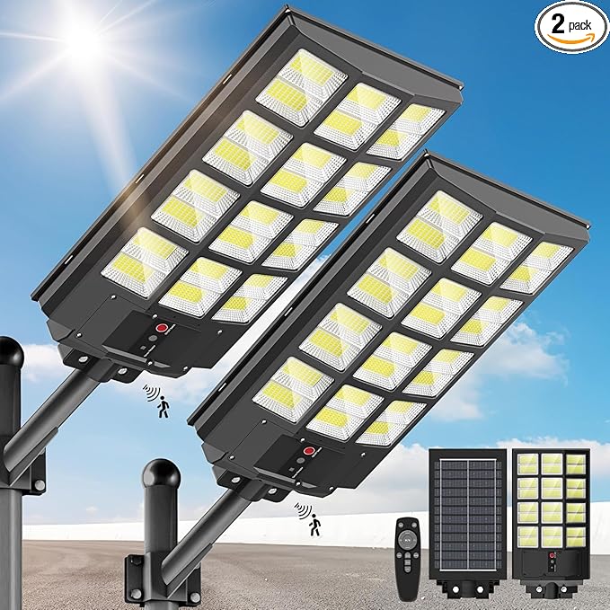 Sunwish 5000W Solar Street Lights Outdoor, Solar Lights Outdoor Waterproof 6500K LED Flood Light with Motion Sensor, Wide Angle Dusk to Dawn Security Lighting for Yard, Parking Lot (2-Pack)