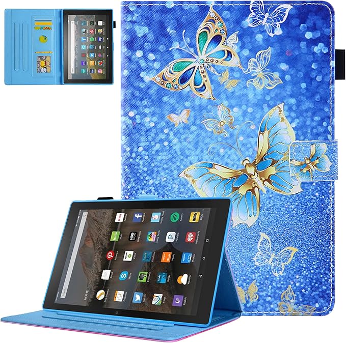 Dteck for Fire Max 11 Tablet PU Leather Protective Folio Fold Stand Case with Auto Sleep Wake, Adjustable Viewing Angles, 4 Card Slots, Slim Cute Case, Blue Butterfly