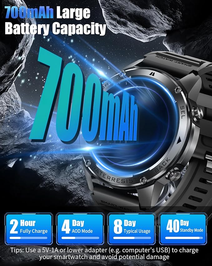 Military Smart Watch for Men with GPS, 5ATM Waterproof, 700mAh Long Battery, 1.43'' AMOLED Display, Health & Sleep Tracking, Bluetooth Calling, Compatible with Android/iPhone