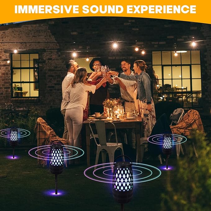 Houkiper Upgraded Outdoor Bluetooth Speakers, 1PACK RGB Flame Speaker Multi-Sync Speakers, Flame Torch Atmosphere Speaker for Party Garden Patio, IPX6 Waterproof, Gifts for Men Women