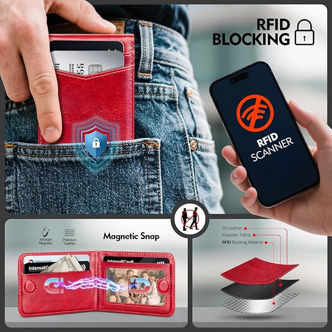 Compatible with Magsafe Case with Card Holder for Men Women Magnetic Ultra-Thin Wallet Bracket Adjustable Bracket for iPhone 17/16/15/14/13/12 Pro/Pro Max/PlusSeries,Red