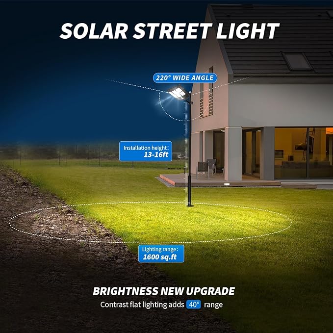 Solar Street Lights Outdoor 800000LM, Bright LED Street Lights with Motion Sensor and Remote, Dusk to Dawn Waterproof Security Lights for Yard, Driveway, Parking Lot