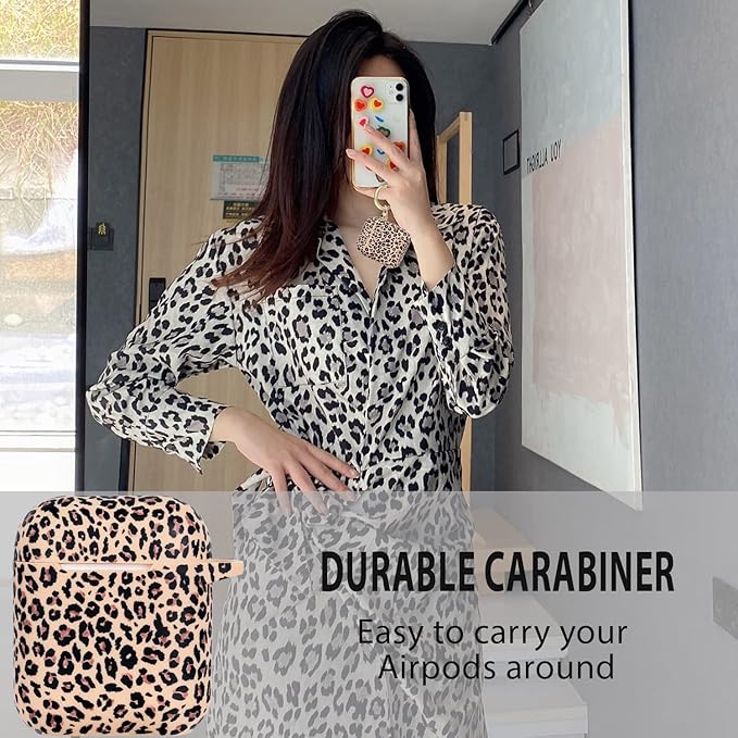 Cheetah Silicone Case Compatible with Airpods Case, Gawnock Soft Earpod Case Cover Flexible Compatible with Airpods 2nd/1st Generation Floral Print Cover for Women Girls with Keychain - Khaki Leopard