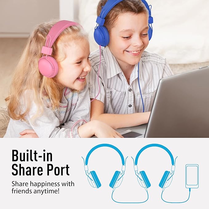 AILIHEN HD850 Classroom Headphones for Kids K-12 Students, School Wired Headphones with Microphone & 85dB Volume Limited & Sharing Function for Chromebook (Blue)