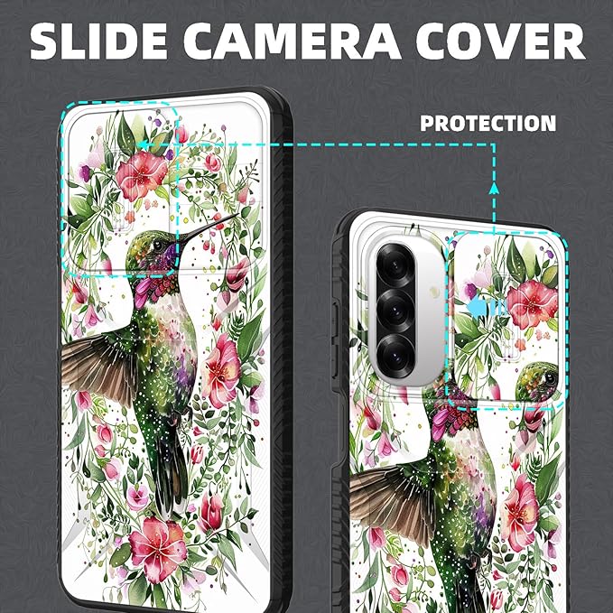 for Galaxy A17 5G Case Built in Slide Camera Lens Cover,Heavy Duty Shockproof Protection Dual Layer Case for Samsung Galaxy A17 5G 6.7" 2025,Dandelions and Birds