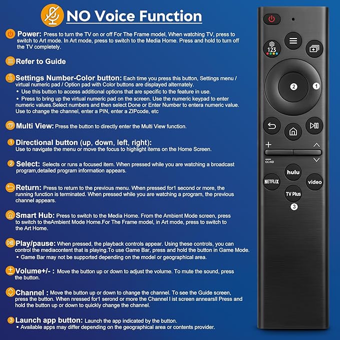 Universal for Samsung-TV-Remote-Control Replacement,Compatible with All Samsung Smart Frame Curved QLED TVs