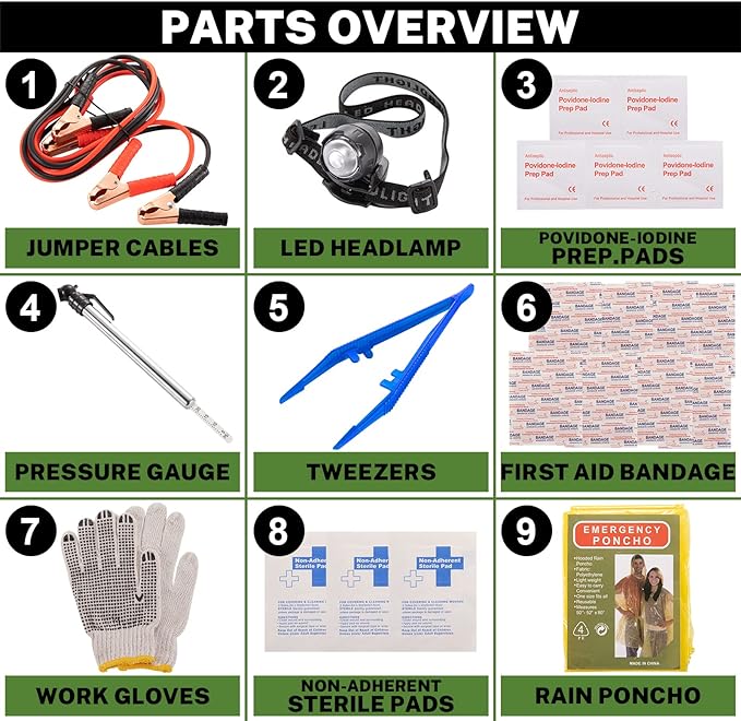 Car Roadside Emergency Kit with Battery Jumper Cables,Car Accessories for Men or Women,Automotive Safety Kit for Car,Vehicle, Truck or SUV,Gifts for Men or Him, Pink