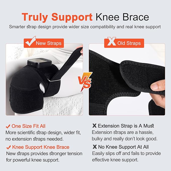 Knee Massager with Heat for Pain Relief V5.0[2025 Upgraded] - Electric Cordless Heated Knee Brace with 6 Heat Levels and 3 Vibration Massage Mode, for Men Women (Black, 1-Pack)