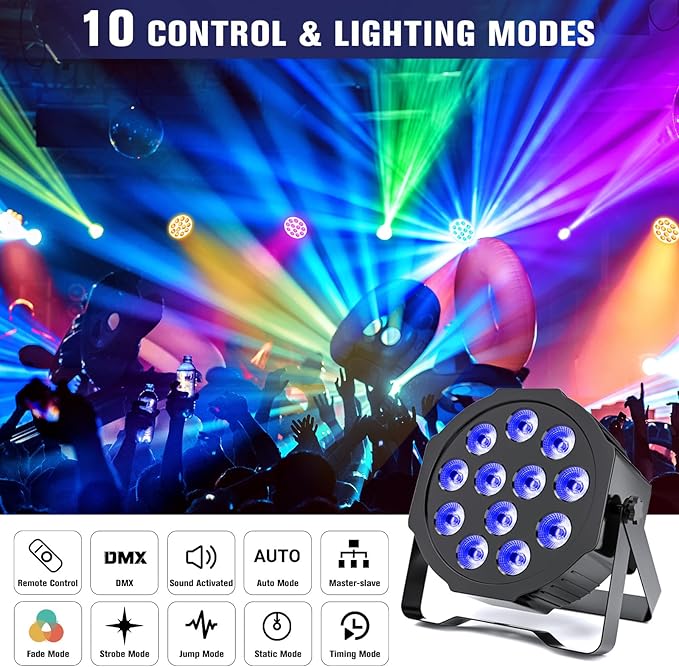 Rechargeable Par Lights Uplights RGBWA+UV 6-in-1 LED Battery Powered Stage Lights with Remote & DMX Control, Sound Activated for Festivals, Weddings, Bars, Churches, DJ