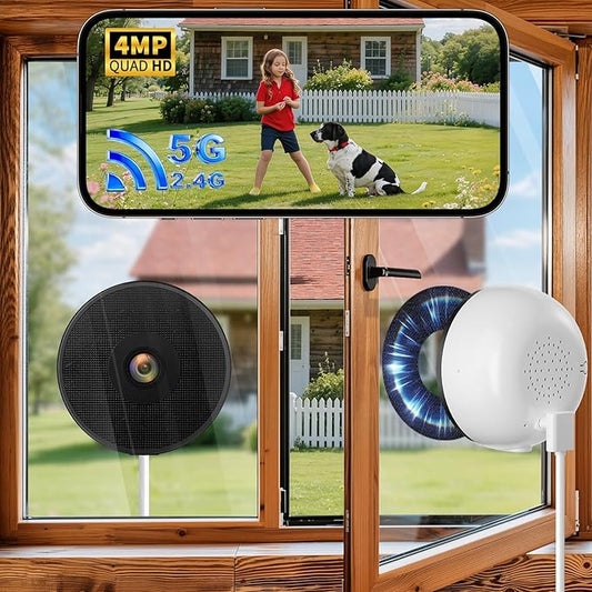 2K Window Camera No Drill Window Cameras，5G & 2.4GHz Indoor Window Security Camera for Home Security with Color Night Vision, Anti-Glare, AI Person & Motion Detection, 24/7 Recording 2Pack