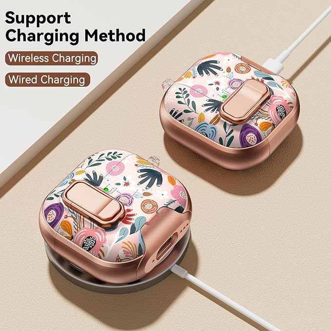 for AirPods 4 Case, with Safty Lock & Phone Stand for Floral AirPods 4th Generation Case Cover for Women Girly, iPod 4 Case with Keychain & Cleaner Kit - Pink Berry Flower