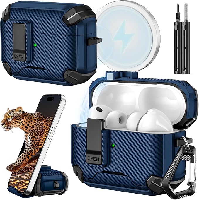 Inesore for AirPods Pro 3 Case (2025) with Phone Stand & Cleaning Kit,Compatible with Magsafe,Magnetic Automatic Lock Cover for AirPods Pro 3rd Generation