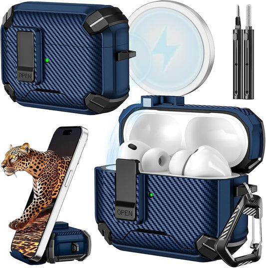Inesore for AirPods Pro 3 Case (2025) with Phone Stand & Cleaning Kit,Compatible with Magsafe,Magnetic Automatic Lock Cover for AirPods Pro 3rd Generation